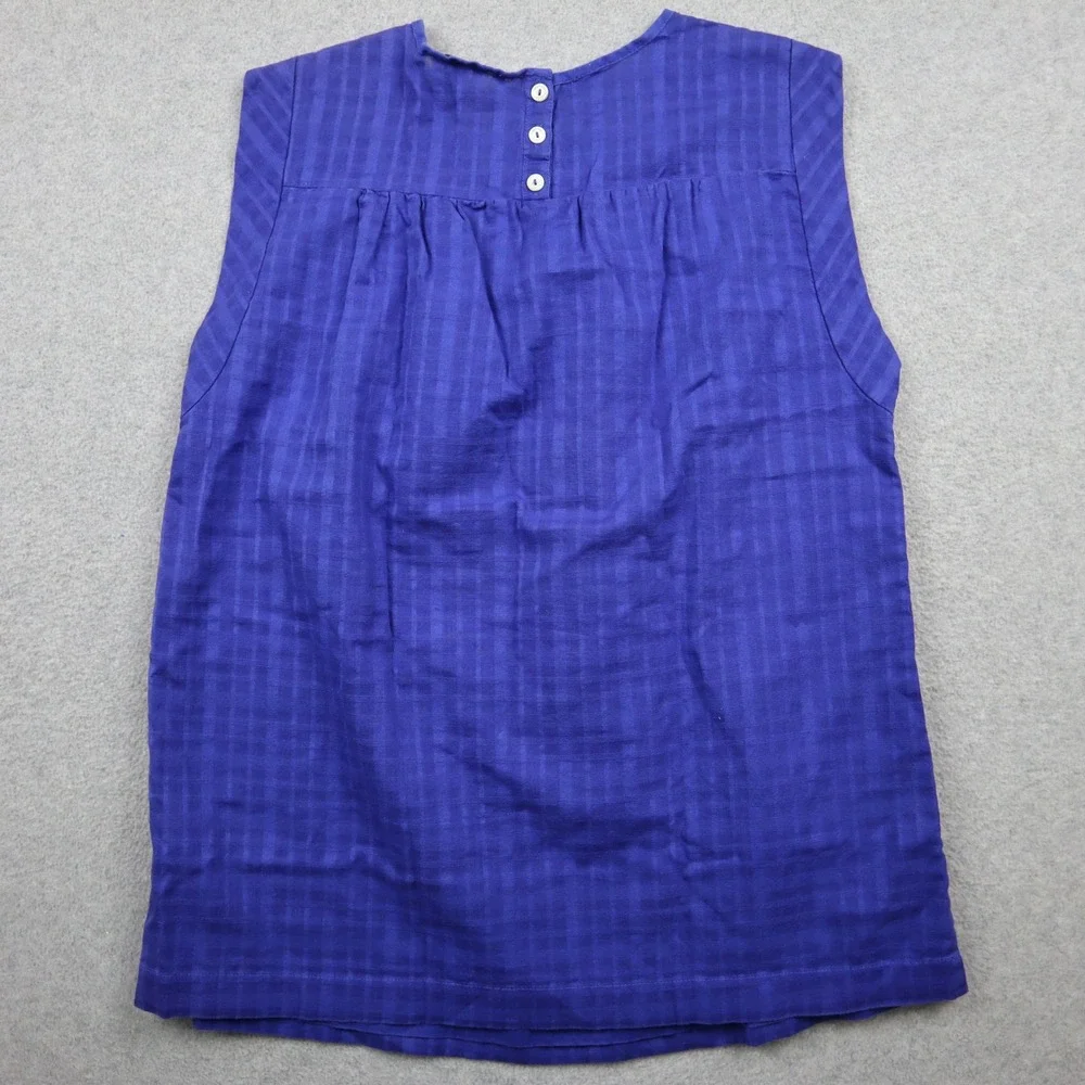 J. Crew Top Womens 2 Sleeveless Eyelet Smocked Blue Tonal Check Cotton Blouse